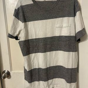J. Crew Gray & White Wide-Stripe Short Sleeve Pocket Tee